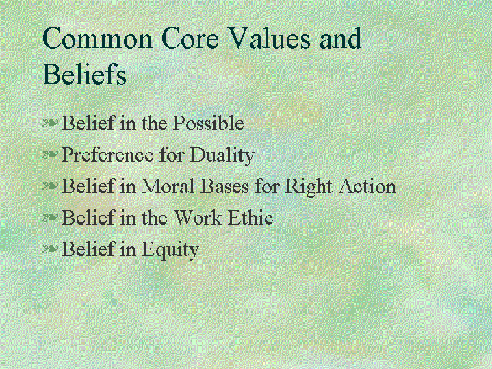 Common Core Values And Beliefs